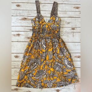 Trina Turk Yellow Brown Vintage Smocked Floral Dress Size 0